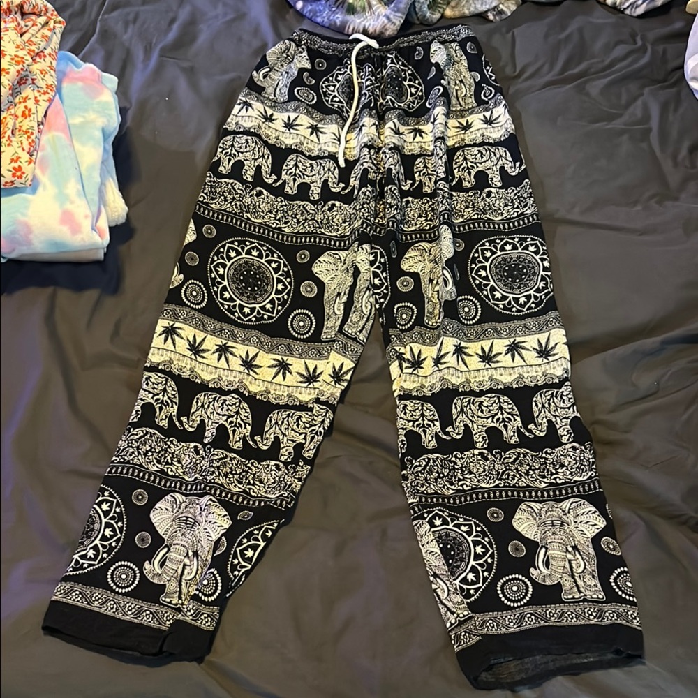 Black and White Elephant Print Pants